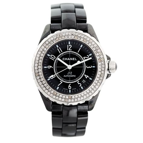 small ladies chanel watch 18k diamond bezel black|Chanel Diamond Watch .